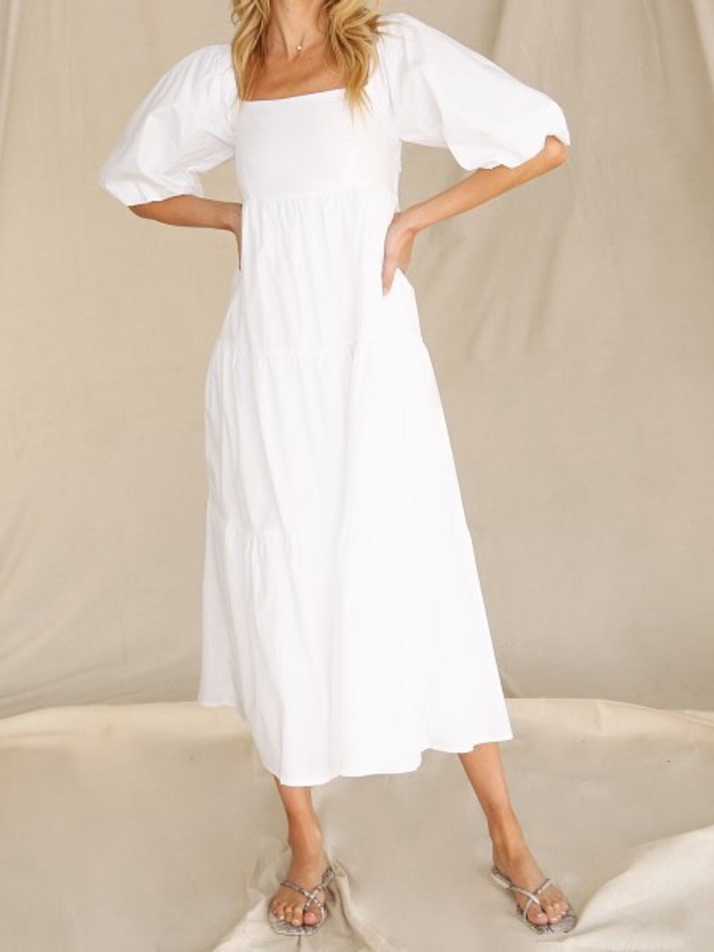 NWT Faithfull The Brand Kiona White Midi Dress Tiered Poplin Womens Size 4 / S - Picture 4 of 12